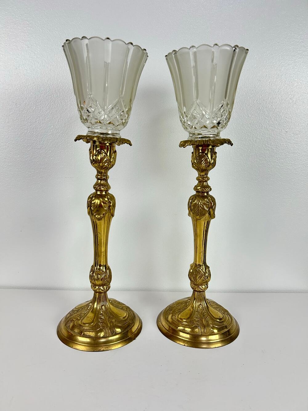 Vintage Brass Candle Stick Holders Set of 2 Lacquered Lovely Beautiful India